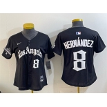 Women's Los Angeles Dodgers #8 Enrique Hernández Black 2025 World Series Champions LA Gothic Edition Limited Stitched Baseball Jersey Women's Los Angeles Dodgers #8 Enrique Hernández Black 2025 World Series Champions LA Gothic Edition Limited Stitched Baseball Jersey