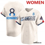 Women's Los Angeles Dodgers #8 Enrique Hernández Cream 2024 World Series Champions Patch City Connect Limited Stitched Baseball Jersey Women's Los Angeles Dodgers #8 Enrique Hernández Cream 2024 World Series Champions Patch City Connect Limited Stitched Baseball Jersey