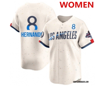 Women's Los Angeles Dodgers #8 Enrique Hernández Cream 2024 World Series Champions Patch City Connect Limited Stitched Baseball Jersey