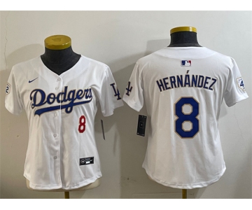 Women's Los Angeles Dodgers #8 Enrique Hernández White 2024 Jackie Robinson Patch Limited Stitched Baseball Jersey