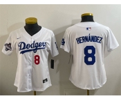 Women's Los Angeles Dodgers #8 Enrique Hernández White 2025 World Series Champions Home Limited Stitched Baseball Jersey Women's Los Angeles Dodgers #8 Enrique Hernández White 2025 World Series Champions Home Limited Stitched Baseball Jersey