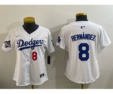 Women's Los Angeles Dodgers #8 Enrique Hernández White 2025 World Series Champions Home Limited Stitched Baseball Jersey