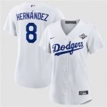 Women's Los Angeles Dodgers #8 Enrique Hernández White 2025 World Series Home Cool Base Stitched Baseball Jersey Women's Los Angeles Dodgers #8 Enrique Hernández White 2025 World Series Home Cool Base Stitched Baseball Jersey