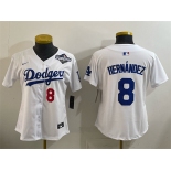 Women's Los Angeles Dodgers #8 Enrique Hernández White 2025 World Series Home Limited Stitched Baseball Jersey Women's Los Angeles Dodgers #8 Enrique Hernández White 2025 World Series Home Limited Stitched Baseball Jersey