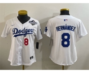 Women's Los Angeles Dodgers #8 Enrique Hernández White 2025 World Series Home Limited Stitched Baseball Jersey Women's Los Angeles Dodgers #8 Enrique Hernández White 2025 World Series Home Limited Stitched Baseball Jersey