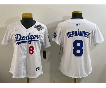 Women's Los Angeles Dodgers #8 Enrique Hernández White 2025 World Series Home Limited Stitched Baseball Jersey