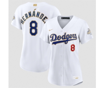 Women's Los Angeles Dodgers #8 Enrique Hernández White 2026 Gold Collection Stadium Stitched Baseball Jersey