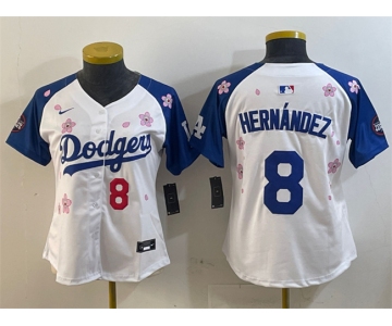 Women's Los Angeles Dodgers #8 Enrique Hernández White Royal 2025 Tokyo Series Limited Stitched Baseball Jersey(