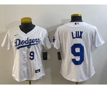 Women's Los Angeles Dodgers #9 Gavin Lux White Stitched Cool Base Nike Jersey