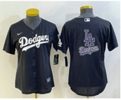 Women's Los Angeles Dodgers Big Logo Black MLB Cool Base Nike Jerseys