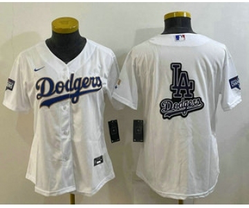 Women's Los Angeles Dodgers Big Logo White Gold Championship Stitched MLB Cool Base Nike Jerseys