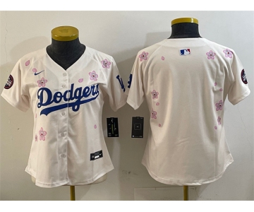 Women's Los Angeles Dodgers Blank Cream 2025 Tokyo Series Limited Stitched Baseball Jersey