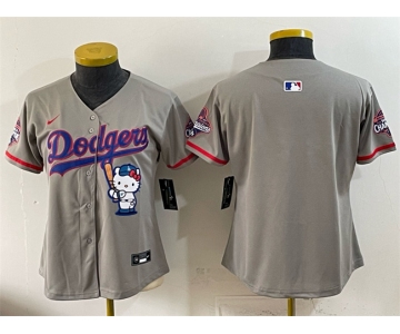 Women's Los Angeles Dodgers Blank Grey Hello Kitty Night 2025 World Series Champions Patch Stitched Baseball Jersey