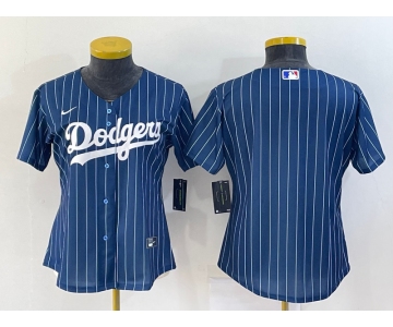 Women's Los Angeles Dodgers Blank Navy Blue Pinstripe Stitched MLB Cool Base Nike Jersey