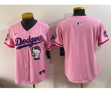 Women's Los Angeles Dodgers Blank Pink Hello Kitty Night 2025 World Series Champions Patch Stitched Baseball Jersey
