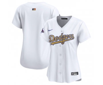 Women's Los Angeles Dodgers Blank White 2025 Gold Collection Limited Stitched Baseball Jersey