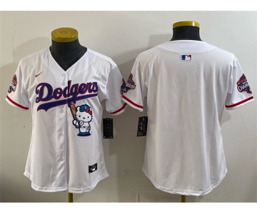 Women's Los Angeles Dodgers Blank White Hello Kitty Night 2025 World Series Champions Patch Stitched Baseball Jersey