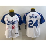 Women's Los Angeles Dodgers Front #8 Back #24 Kobe Bryant White Royal 2025 Tokyo Series Limited Stitched Baseball Jersey
