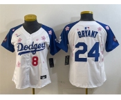 Women's Los Angeles Dodgers Front #8 Back #24 Kobe Bryant White Royal 2025 Tokyo Series Limited Stitched Baseball Jersey