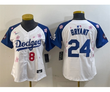 Women's Los Angeles Dodgers Front #8 Back #24 Kobe Bryant White Royal 2025 Tokyo Series Limited Stitched Baseball Jersey