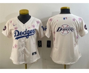 Women's Los Angeles Dodgers Team Big Logo Cream 2025 Tokyo Series Limited Stitched Baseball Jersey
