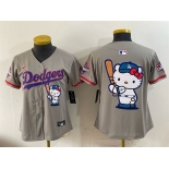 Women's Los Angeles Dodgers Team Big Logo Grey Hello Kitty Night 2025 World Series Champions Patch Stitched Baseball Jersey Women's Los Angeles Dodgers Team Big Logo Grey Hello Kitty Night 2025 World Series Champions Patch Stitched Baseball Jersey