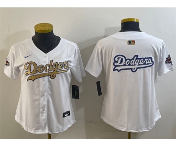 Womens Los Angeles Dodgers Team Big Logo White 2025 Gold Collection Limited Stitched Baseball Jersey