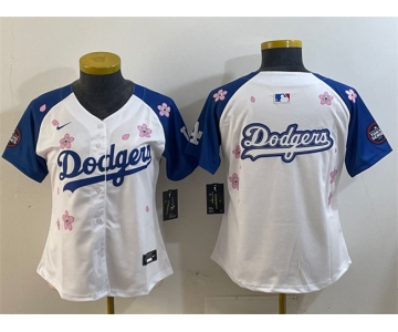 Women's Los Angeles Dodgers Team Big Logo White Royal 2025 Tokyo Series Limited Stitched Baseball Jersey