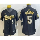 Women's Los Men's Los Angeles Dodgers #5 Freddie Freeman Black Gold 2024 World Series 34 Patch Stitched Cool Base Jersey