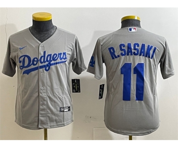Youth Los Angeles Dodgers #11 Roki Sasaki Grey Cool Base Stitched Baseball Jersey