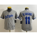 Youth Los Angeles Dodgers #11 Roki Sasaki Grey Cool Base Stitched Baseball Jerseys