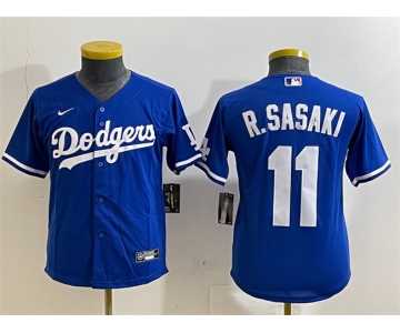 Youth Los Angeles Dodgers #11 Roki Sasaki Royal Cool Base Stitched Baseball Jersey