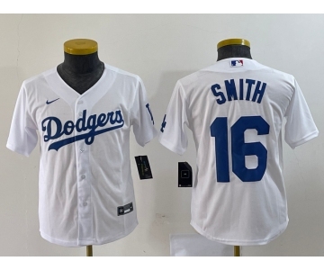 Youth Los Angeles Dodgers #16 Will Smith White Stitched Cool Base Nike Jersey