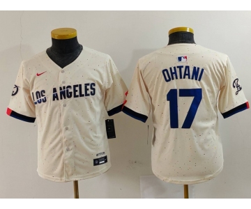 Youth Los Angeles Dodgers #17 Shohei Ohtani Cream Blue 2024 City Connect Limited Stitched Jersey