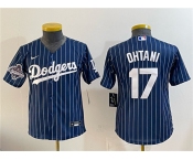 Youth Los Angeles Dodgers #17 Shohei Ohtani Navy Pinstripe 2025 World Series Champions Patch Cool Base Stitched Baseball Jersey Youth Los Angeles Dodgers #17 Shohei Ohtani Navy Pinstripe 2025 World Series Champions Patch Cool Base Stitched Baseball Jersey