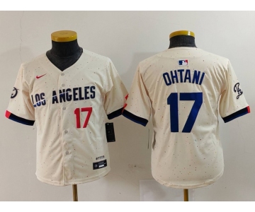 Youth Los Angeles Dodgers #17 Shohei Ohtani Number Cream Blue 2024 City Connect Limited Stitched Jersey