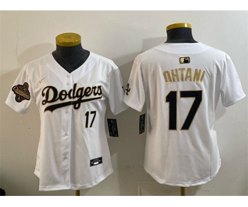 Youth Los Angeles Dodgers #17 Shohei Ohtani White Gold 2025 World Series Champions Patch Limited Stitched Baseball Jersey