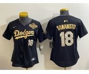 Youth Los Angeles Dodgers #18 Yoshinobu Yamamoto Black Gold 2025 World Series Patch Limited Stitched Baseball Jersey Youth Los Angeles Dodgers #18 Yoshinobu Yamamoto Black Gold 2025 World Series Patch Limited Stitched Baseball Jersey