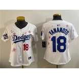 Youth Los Angeles Dodgers #18 Yoshinobu Yamamoto White 2025 World Series Champions Patch Tokyo Series Limited Stitched Baseball Jersey