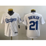 Youth Los Angeles Dodgers #21 Walker Buehler White Stitched Cool Base Nike Jersey