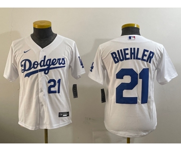 Youth Los Angeles Dodgers #21 Walker Buehler White Stitched Cool Base Nike Jerseys