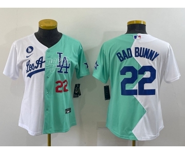 Youth Los Angeles Dodgers #22 Bad Bunny White Green Two Tone 2022 Celebrity Softball Game Cool Base Jerseys
