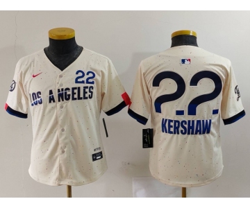 Youth Los Angeles Dodgers #22 Clayton Kershaw Cream 2024 City Connect Limited Jersey