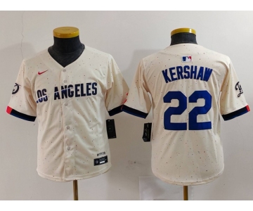 Youth Los Angeles Dodgers #22 Clayton Kershaw Cream 2024 City Connect Limited Stitched Jersey