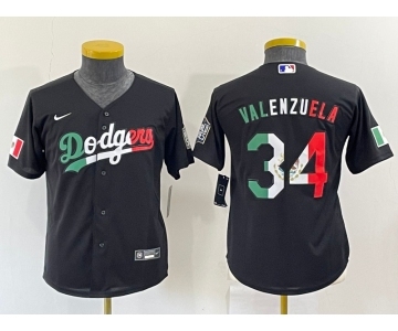 Youth Los Angeles Dodgers #34 Toro Valenzuela Mexico Black Cool Base Stitched Baseball Jersey
