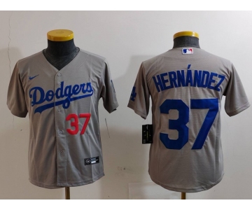 Youth Los Angeles Dodgers #37 Teoscar Hernandez Number Grey Cool Base Stitched Jersey