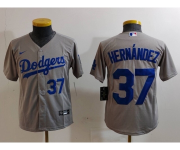 Youth Los Angeles Dodgers #37 Teoscar Hernandez Number Grey Cool Base Stitched Jerseys