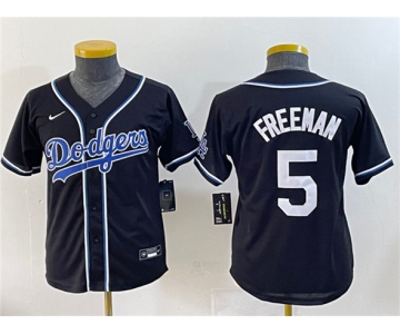Youth Los Angeles Dodgers #5 Freddie Freeman Black Stitched Baseball Jersey