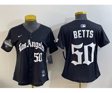 Youth Los Angeles Dodgers #50 Mookie Betts Black 2025 World Series Champions LA Gothic Edition Limited Stitched Baseball Jersey