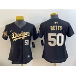 Youth Los Angeles Dodgers #50 Mookie Betts Black Gold 2025 World Series Champions Patch Limited Stitched Baseball Jersey Youth Los Angeles Dodgers #50 Mookie Betts Black Gold 2025 World Series Champions Patch Limited Stitched Baseball Jersey